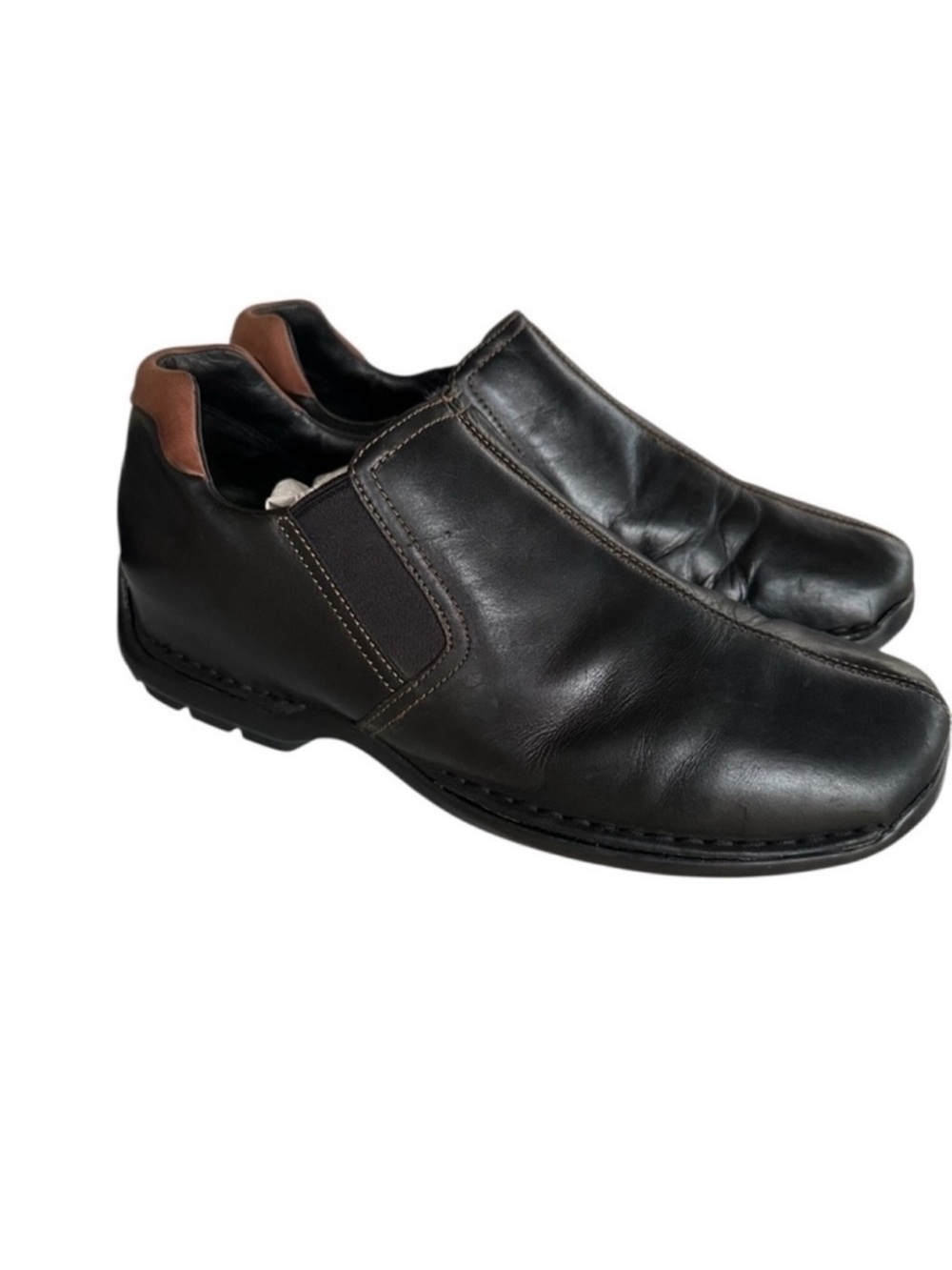 Cole Haan Black Comfortable Leather Slip-On Dress Loafers with Brown Heel Panel